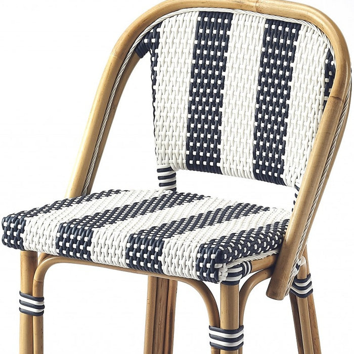 28" Blue and White and Natural Rattan Bar Chair