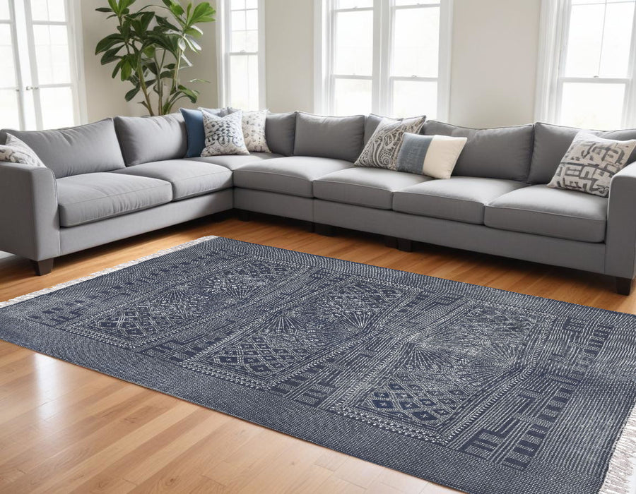 4' X 6' Blue and Ivory Area Rug