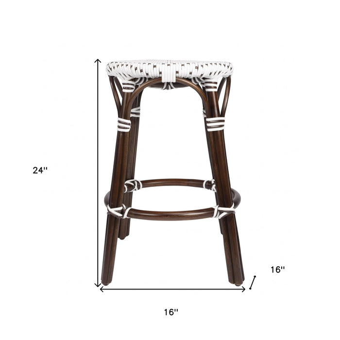 24" White and Dark Brown Rattan Backless Counter Height Bar Chair