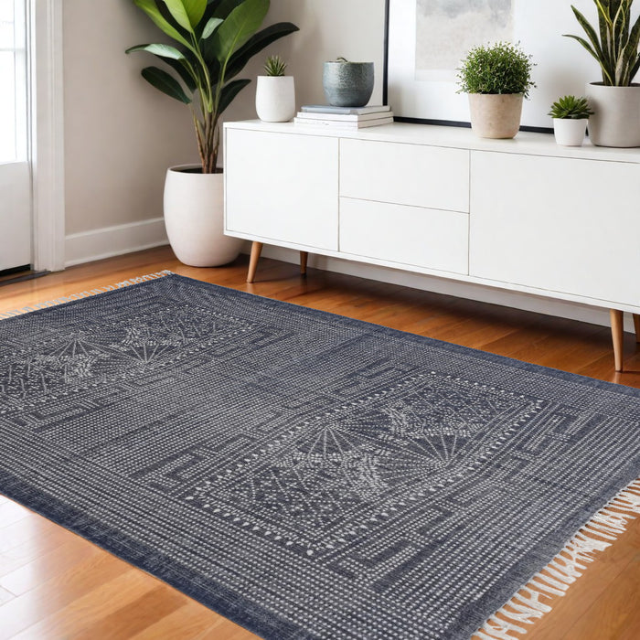 4' X 6' Blue and Ivory Area Rug