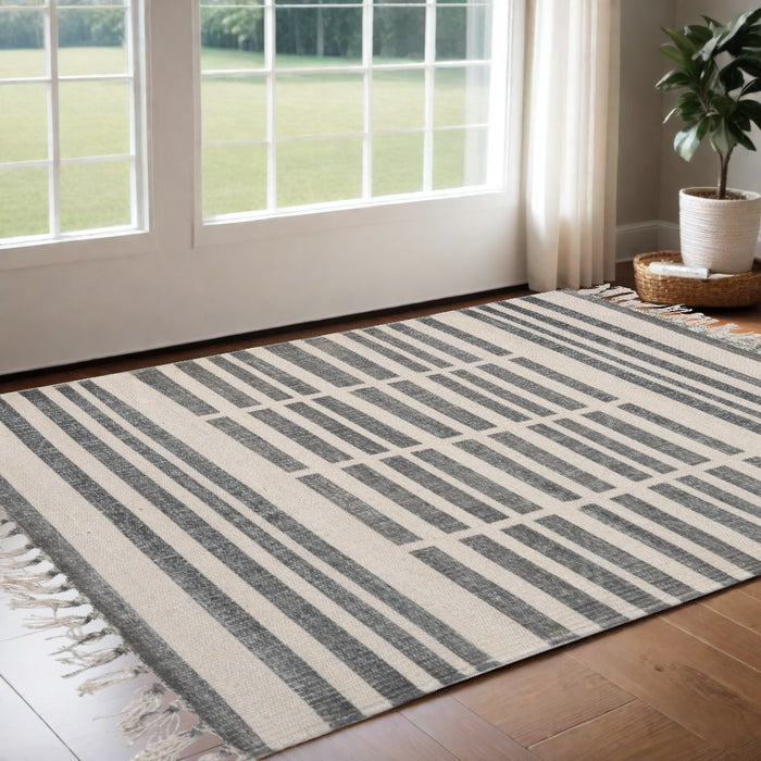 2' X 3' Gray And Cream Broken Stripes Scatter Rug