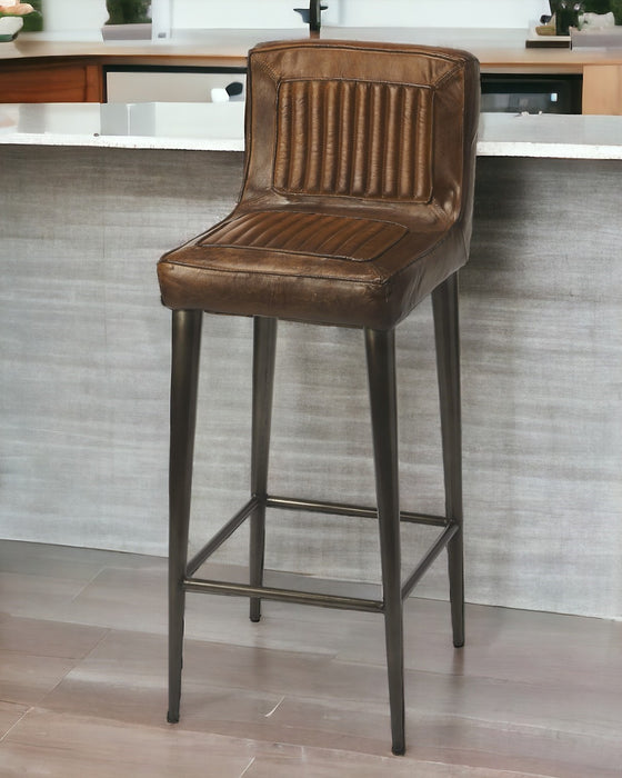 32" Brown and Black Manufactured Wood and Iron Bar Chair