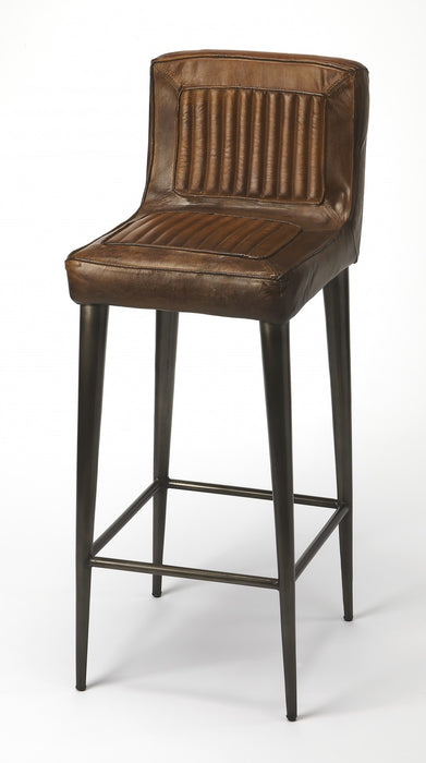 32" Brown and Black Manufactured Wood and Iron Bar Chair