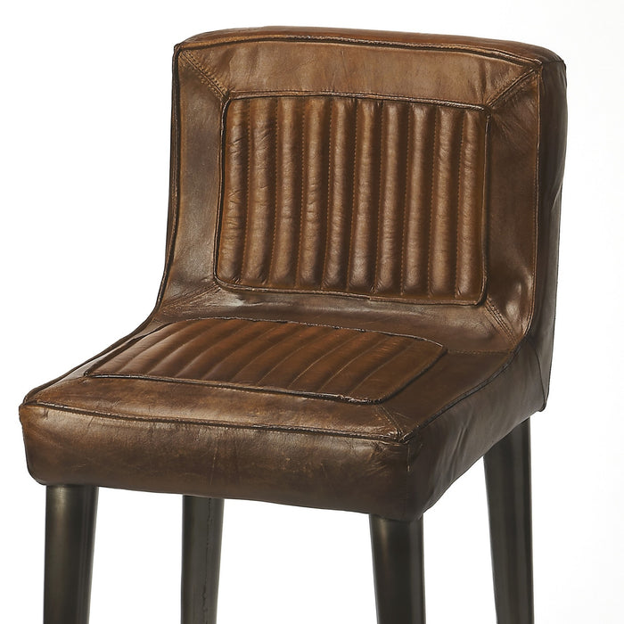 32" Brown and Black Manufactured Wood and Iron Bar Chair