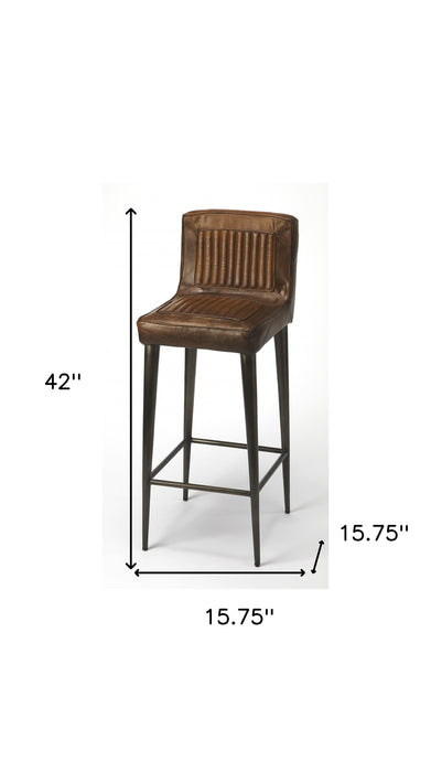 32" Brown and Black Manufactured Wood and Iron Bar Chair