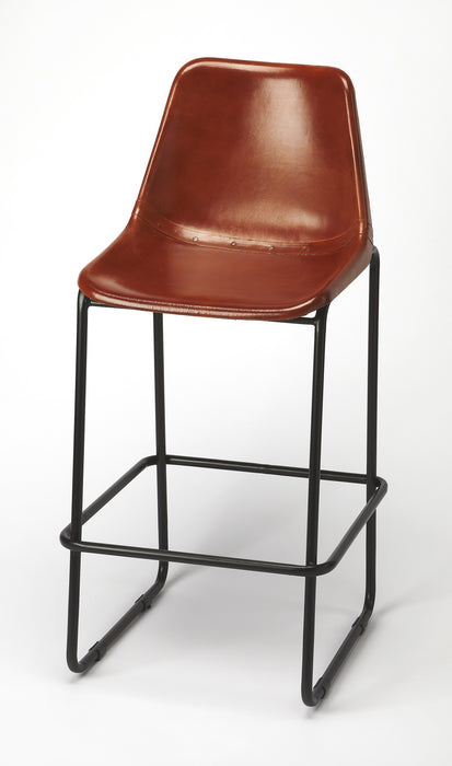 28" Brown and Black Manufactured Wood and Iron Bar Chair