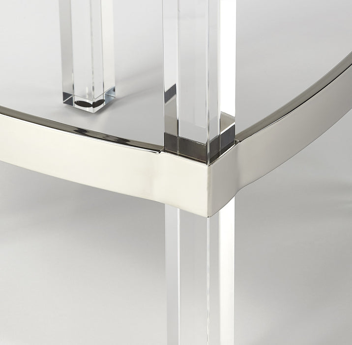 24" White and Clear Stainless Steel and Acrylic Backless Counter Height Bar Chair