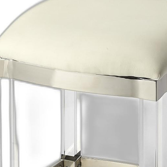 24" White and Clear Stainless Steel and Acrylic Backless Counter Height Bar Chair