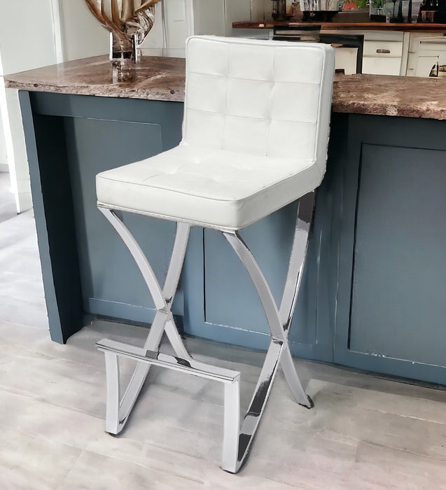 29" Off White and Silver Iron Bar Chair