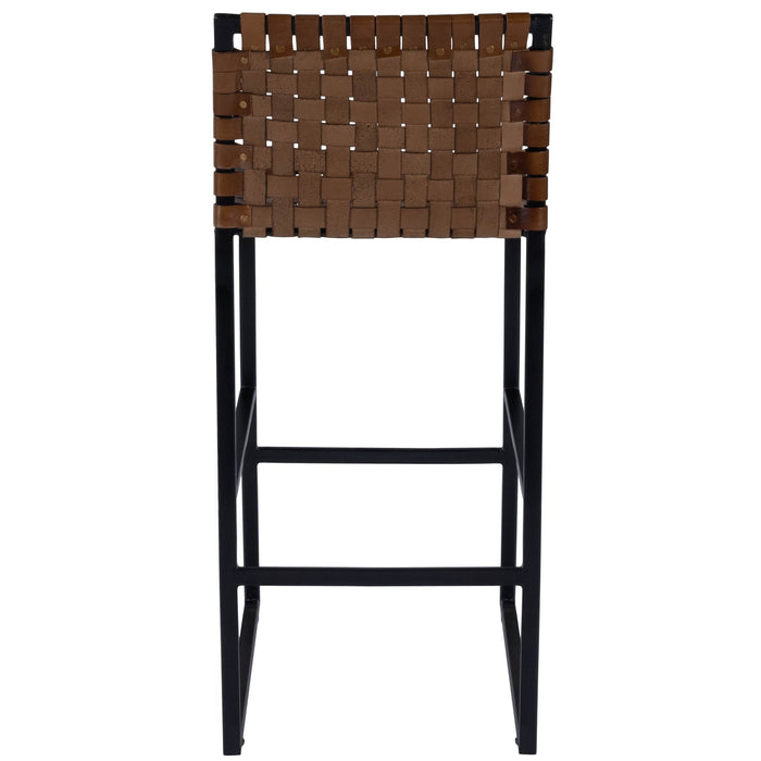 28" Brown and Black Leather and Iron Bar Chair