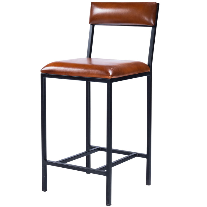 27" Brown and Black Manufactured Wood and Iron Bar Chair