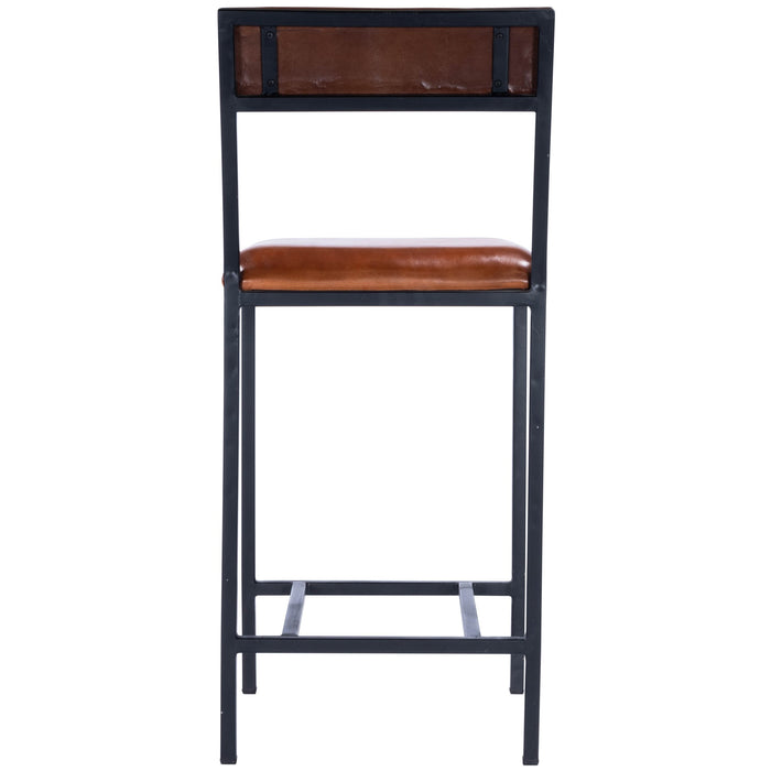 27" Brown and Black Manufactured Wood and Iron Bar Chair