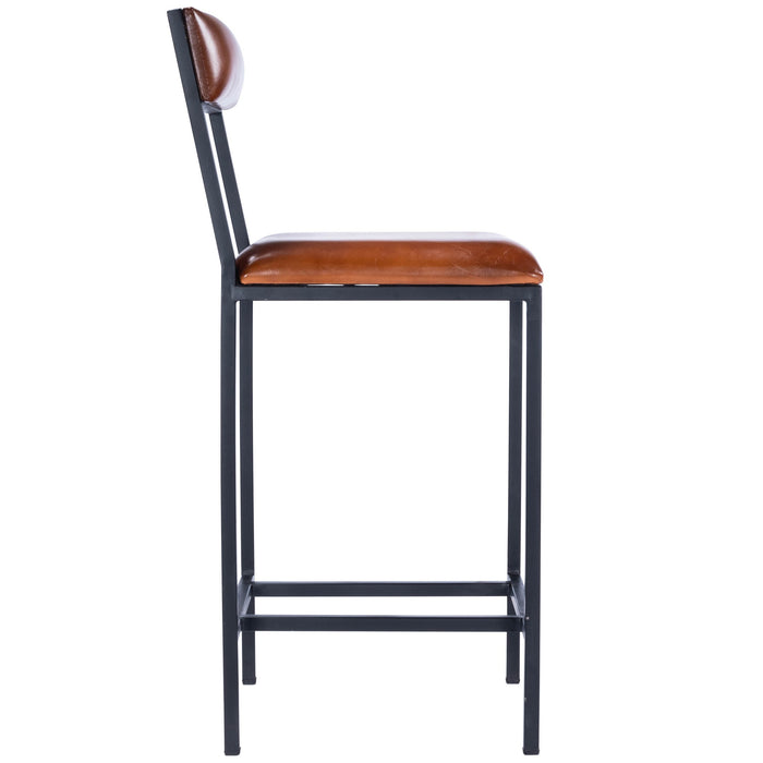 27" Brown and Black Manufactured Wood and Iron Bar Chair