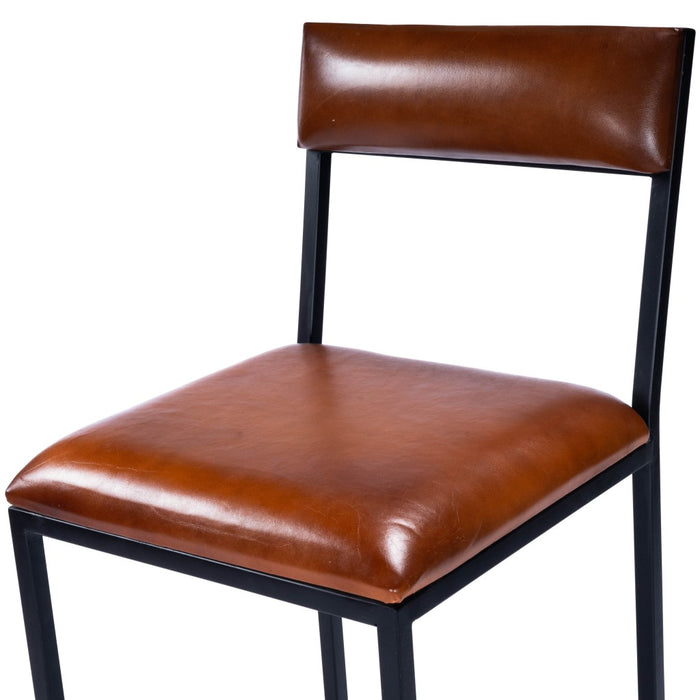 27" Brown and Black Manufactured Wood and Iron Bar Chair