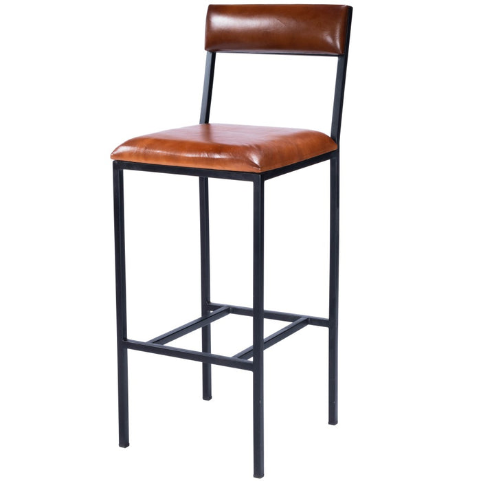 32" Brown and Black Manufactured Wood and Iron Bar Chair