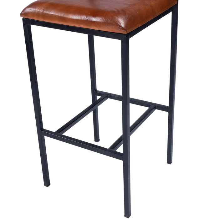 32" Brown and Black Manufactured Wood and Iron Bar Chair