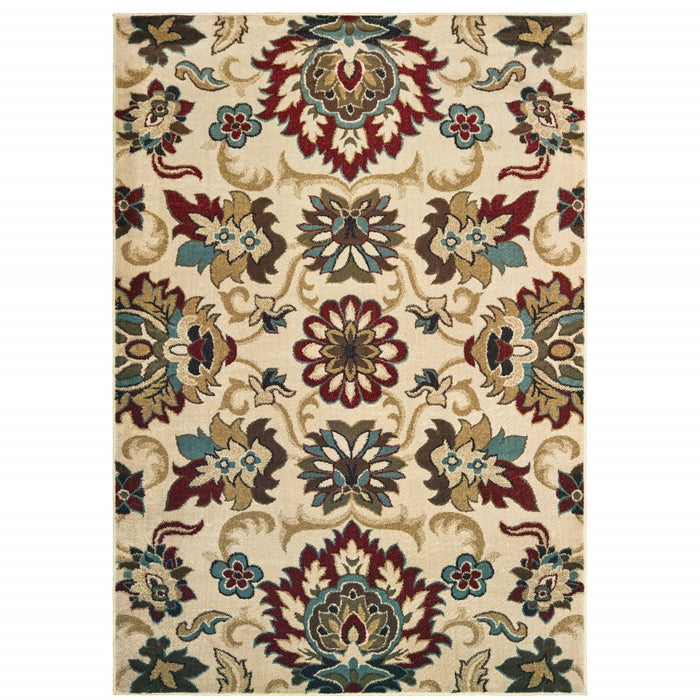 3' X 5' Ivory And Red Floral Vines Area Rug