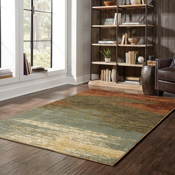 5' X 7' Blue And Brown Distressed Area Rug