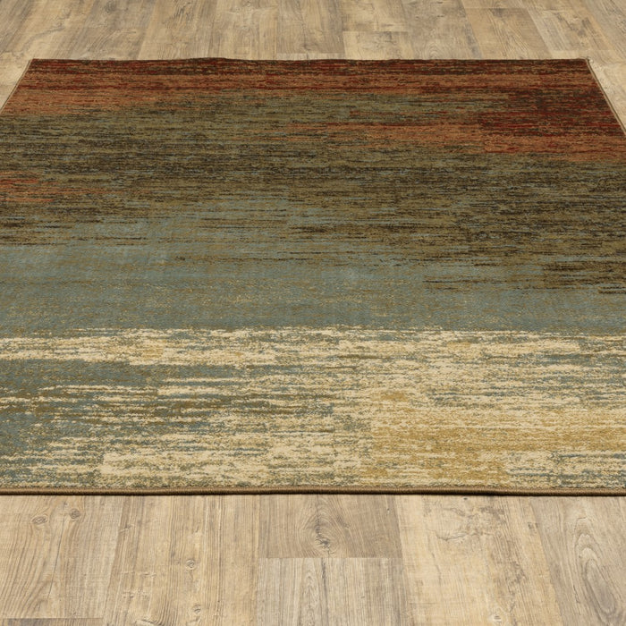 5' X 7' Blue And Brown Distressed Area Rug