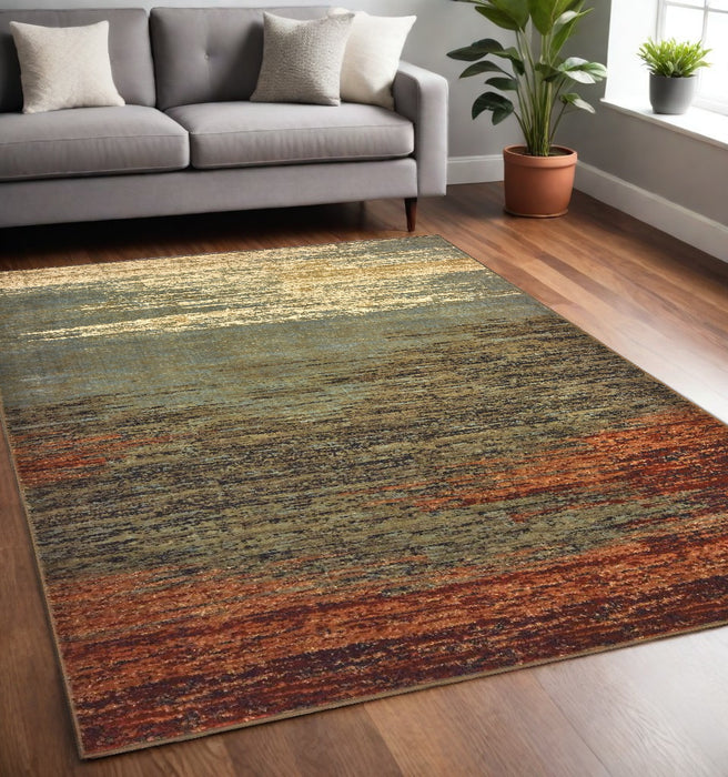 5' X 7' Blue And Brown Distressed Area Rug