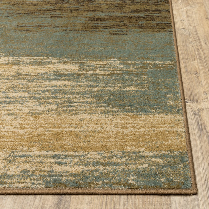 5' X 7' Blue And Brown Distressed Area Rug