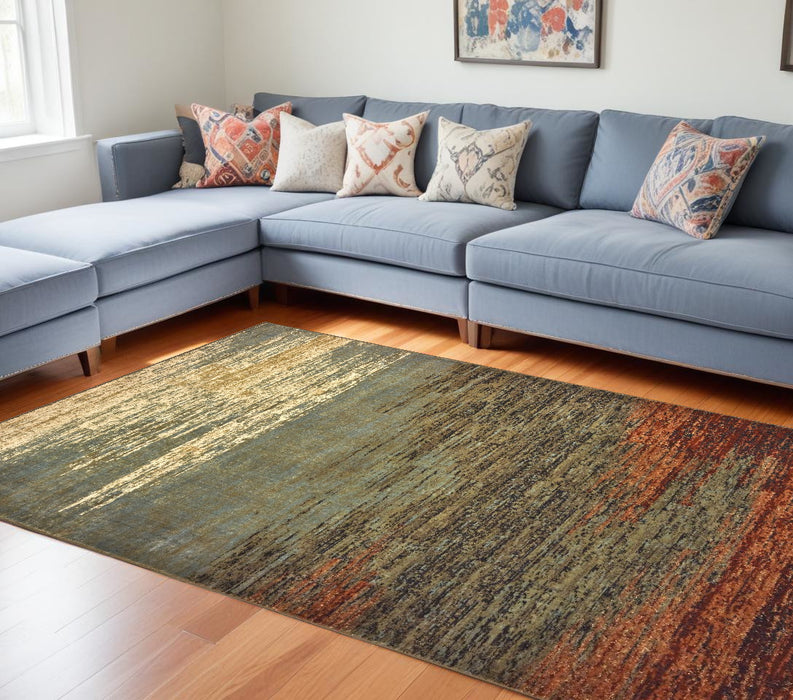 5' X 7' Blue And Brown Distressed Area Rug