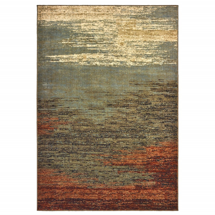 5' X 7' Blue And Brown Distressed Area Rug