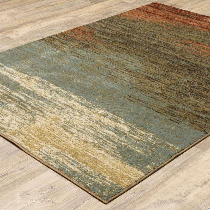 5' X 7' Blue And Brown Distressed Area Rug