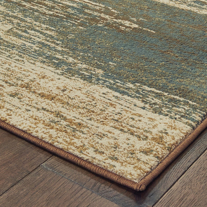 5' X 7' Blue And Brown Distressed Area Rug