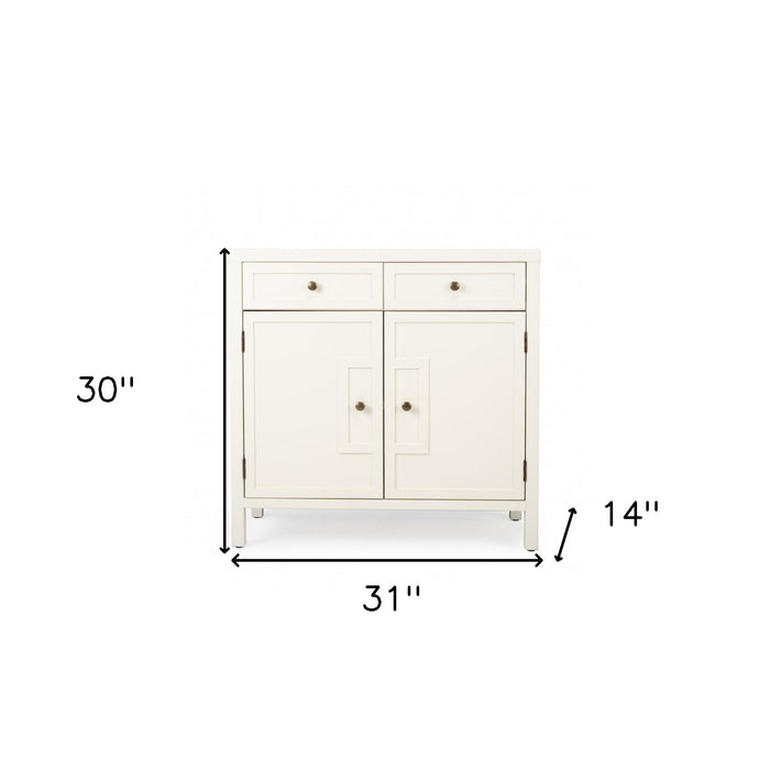 31" White Solid Wood Two Drawer Sideboard with Two Doors