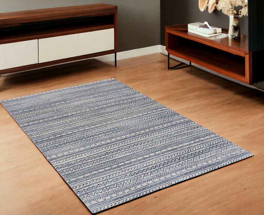 5' X 8' Navy Blue Decorative Stripes Area Rug