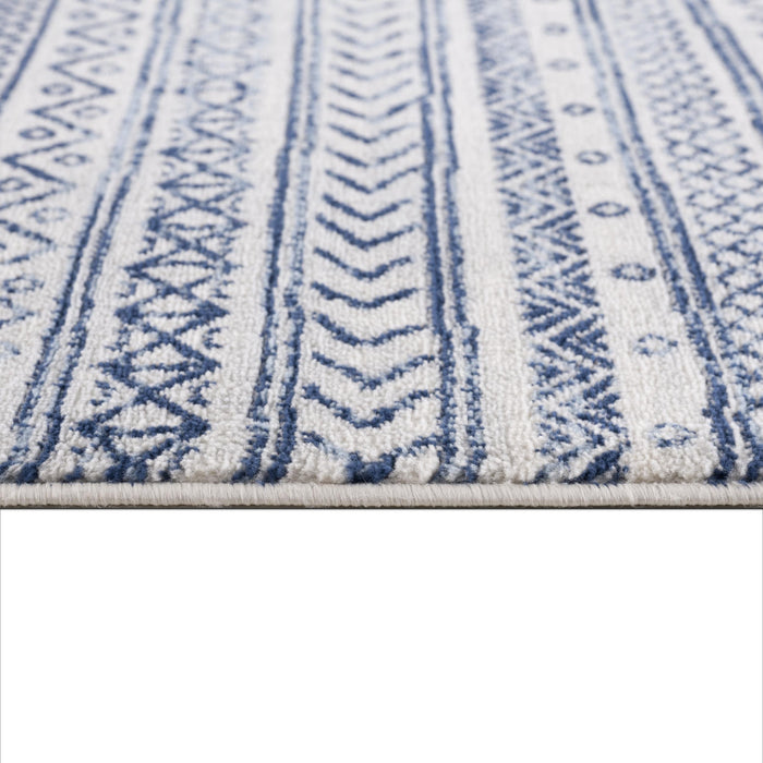 5' X 8' Navy Blue Decorative Stripes Area Rug