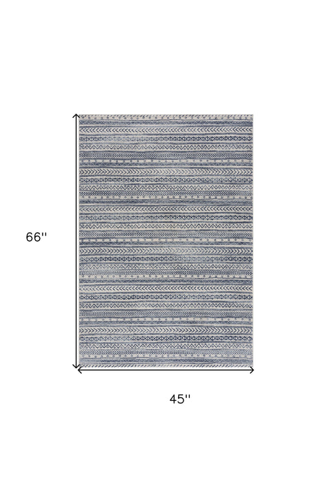 5' X 8' Navy Blue Decorative Stripes Area Rug