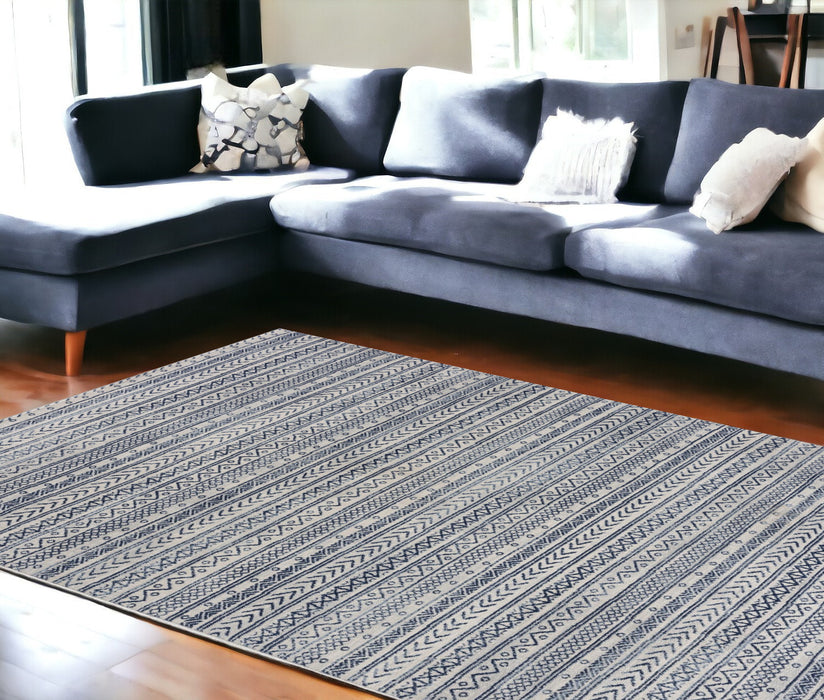 5' X 8' Navy Blue Decorative Stripes Area Rug