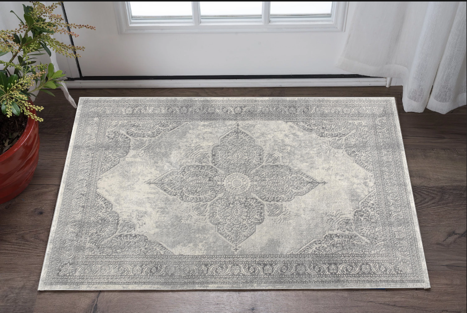 2' X 6' Gray Distressed Medallion Area Rug