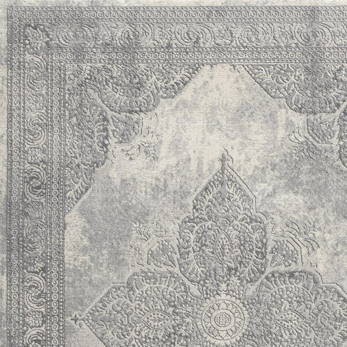 2' X 6' Gray Distressed Medallion Area Rug