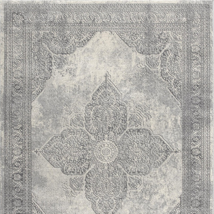 2' X 6' Gray Distressed Medallion Area Rug