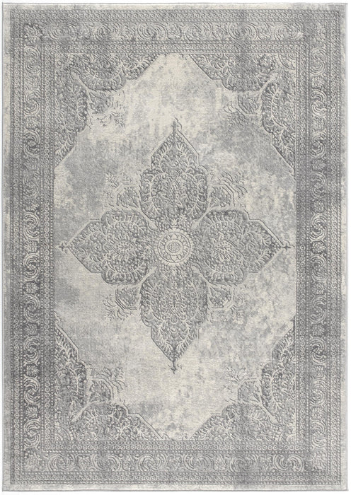 2' X 6' Gray Distressed Medallion Area Rug