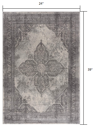 2' X 6' Gray Distressed Medallion Area Rug