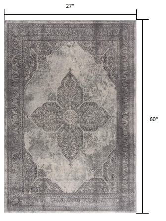 2' X 6' Gray Distressed Medallion Area Rug