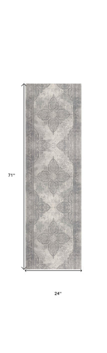 2' X 6' Gray Distressed Medallion Area Rug