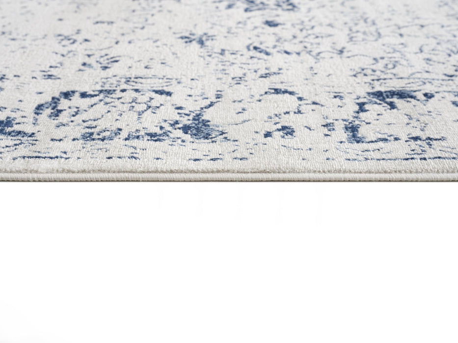 2' X 5' Navy Blue Distressed Floral Area Rug