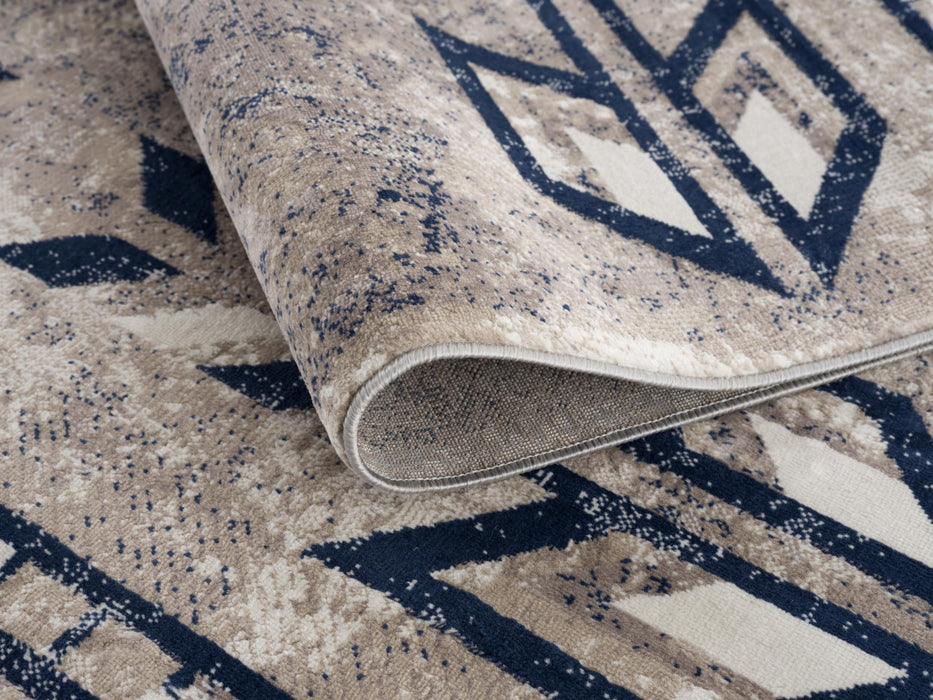 4' X 6' Beige And Blue Boho Chic Area Rug