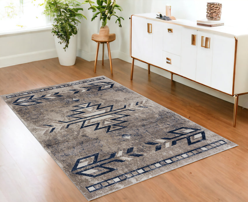 4' X 6' Beige And Blue Boho Chic Area Rug