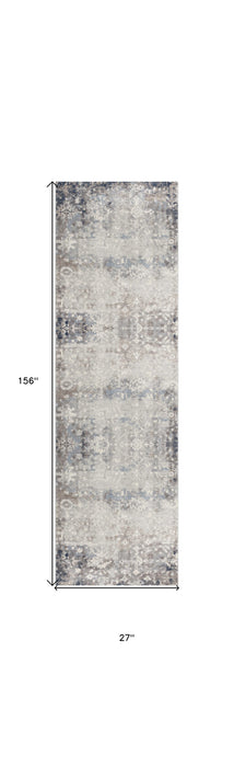 5' X 8' Navy And Beige Distressed Vines Area Rug