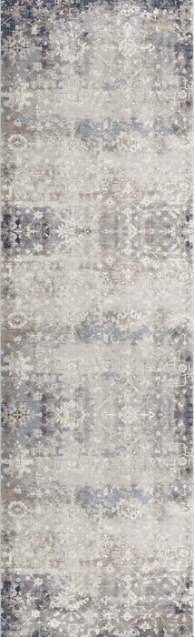 5' X 8' Navy And Beige Distressed Vines Area Rug