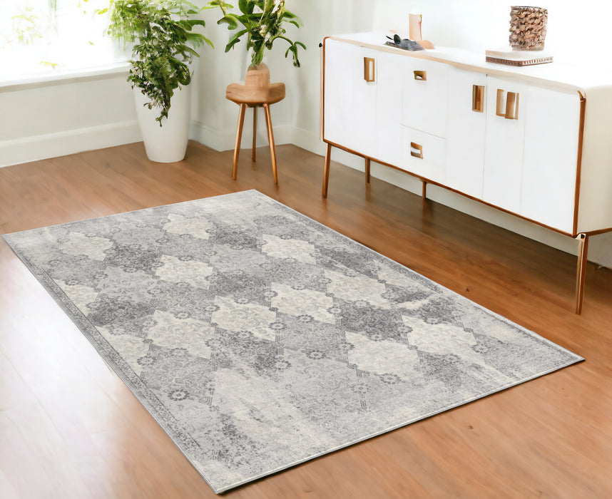 5' X 8' Gray Distressed Trellis Pattern Area Rug