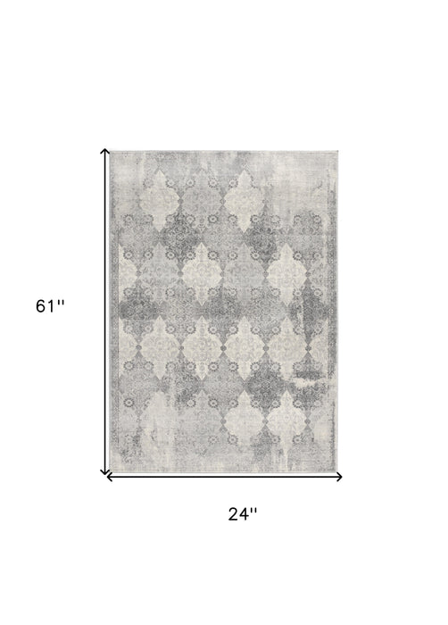 5' X 8' Gray Distressed Trellis Pattern Area Rug