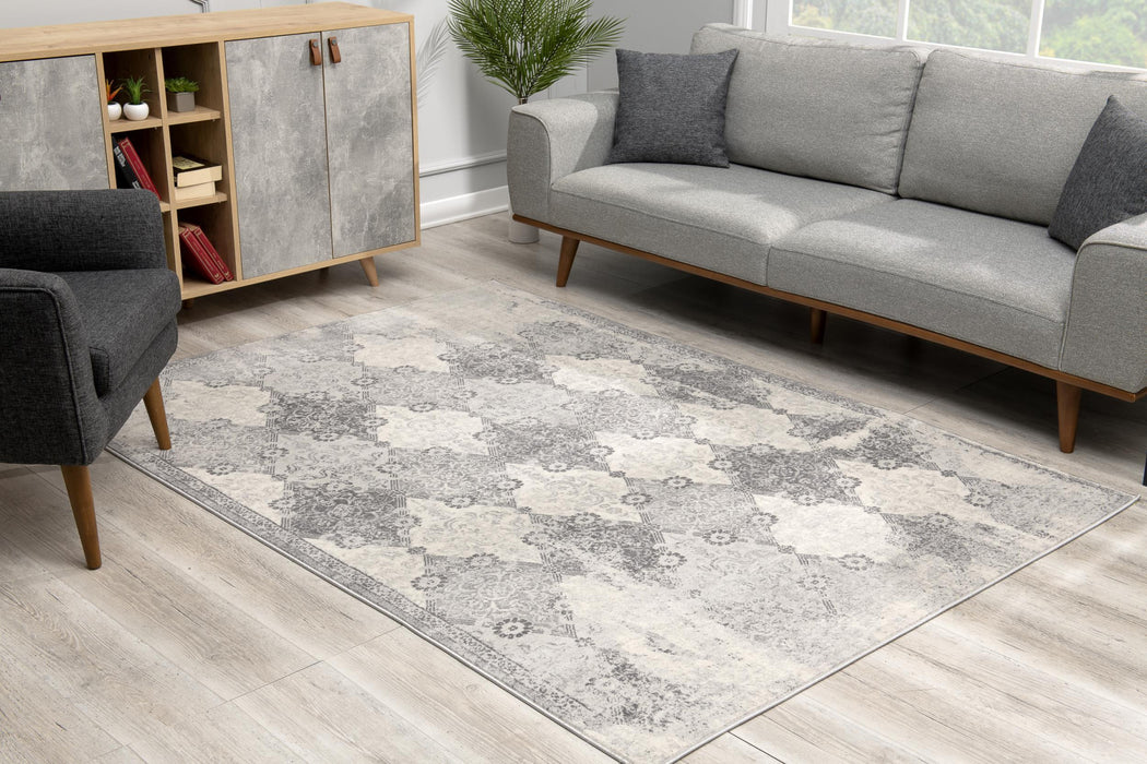 5' X 8' Gray Distressed Trellis Pattern Area Rug