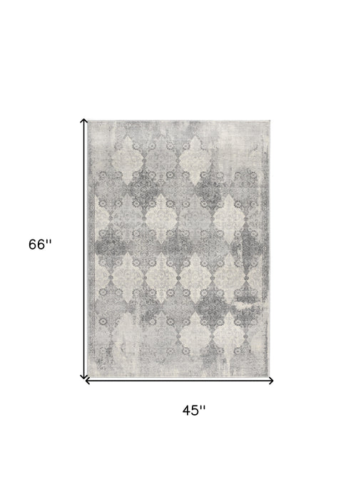 5' X 8' Gray Distressed Trellis Pattern Area Rug